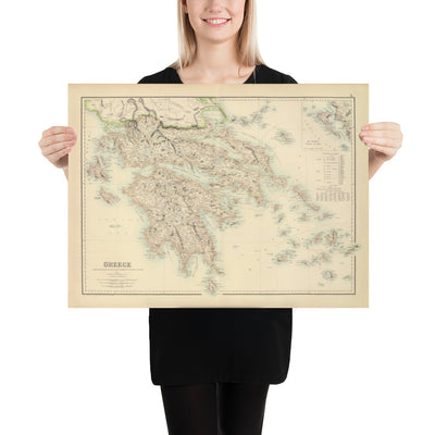 Ancienne carte de la Grèce en 1872 par Archibald Fullarton - Athènes, Le Pirée, Kalamata, Patras, Nauplie