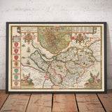 Ancienne carte du Cheshire en 1611 par John Speed - Chester, Warrington, Crewe, Runcorn, Liverpool, Wirral, Merseyside 