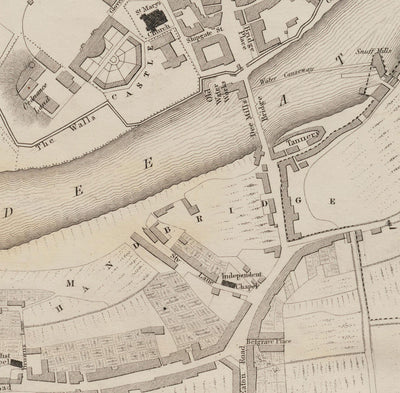 Viejo mapa de Chester, 1833 de John Wood - Catedral, Castillo, Curso de carreras, paredes, Río Dee, Tabla del Plan del Centro de Ciudad