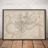 Alte Karte von Chester, 1833 von John Wood - Kathedrale, Schloss, Rennbahn, Stadtmauern, Fluss Dee, Stadtzentrum Plan Chart 