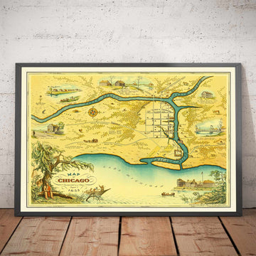 Mapa antiguo de Chicago, 1833 de Stelzer & Conley - 350 Pop. Ciudad - Lago Michigan, Downtown, Chicago River