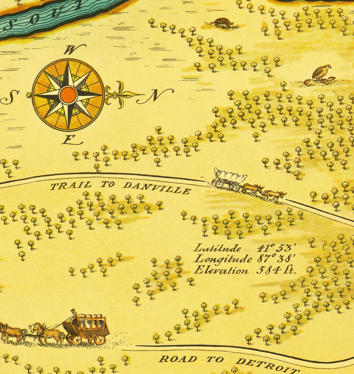 Old Map of Chicago, 1833 by Stelzer & Conley - 350 Pop. Town - Lake Michigan, Downtown, Chicago River