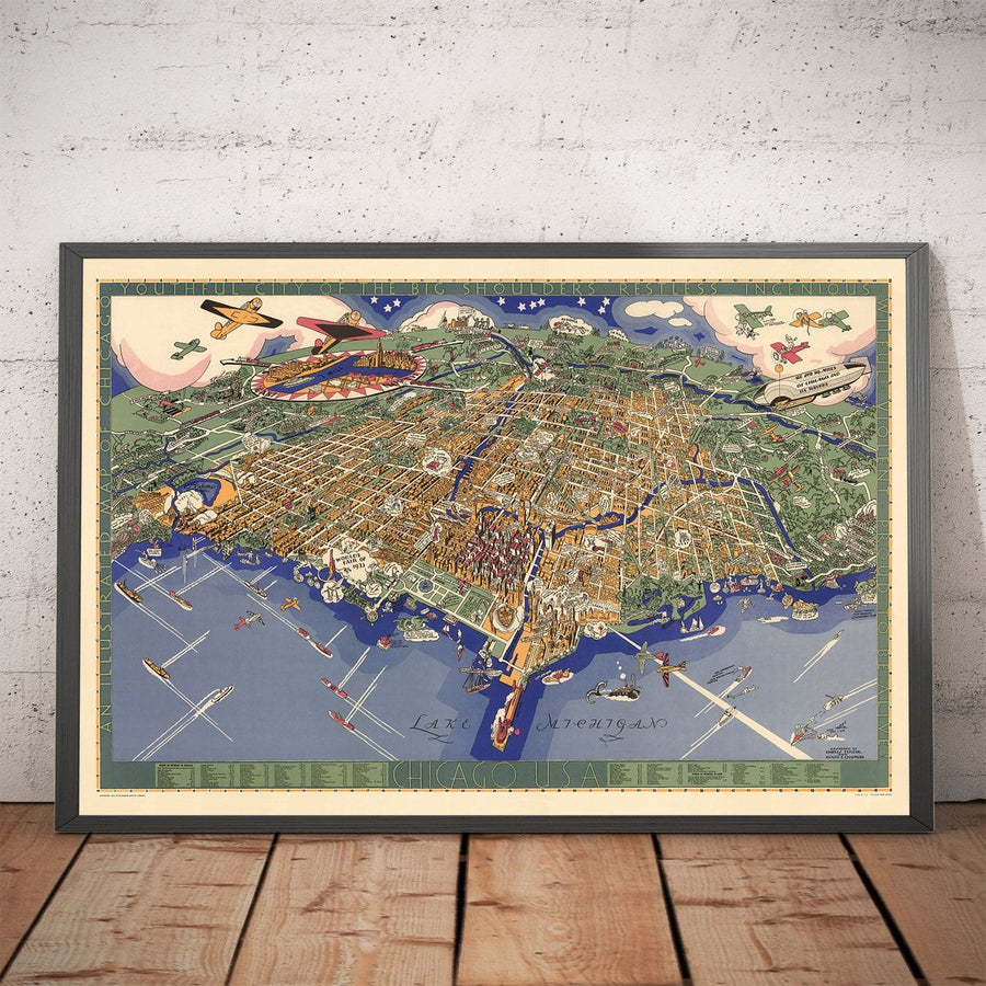 Mappa antica di Chicago, 1931 - Mappa a volo d&