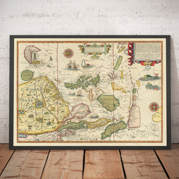 Old Map of Southeast Asia, 1596 - China, Korea, Japan, Philippines, Singapore, Malaysia, Indonesia, East Indies
