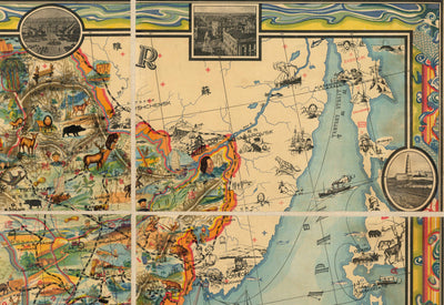 Rare Old Pictorial Map of China in 1931 by G Primakoff - Taiwan, Hainan, Hong Kong, Hanoi, Liaoning