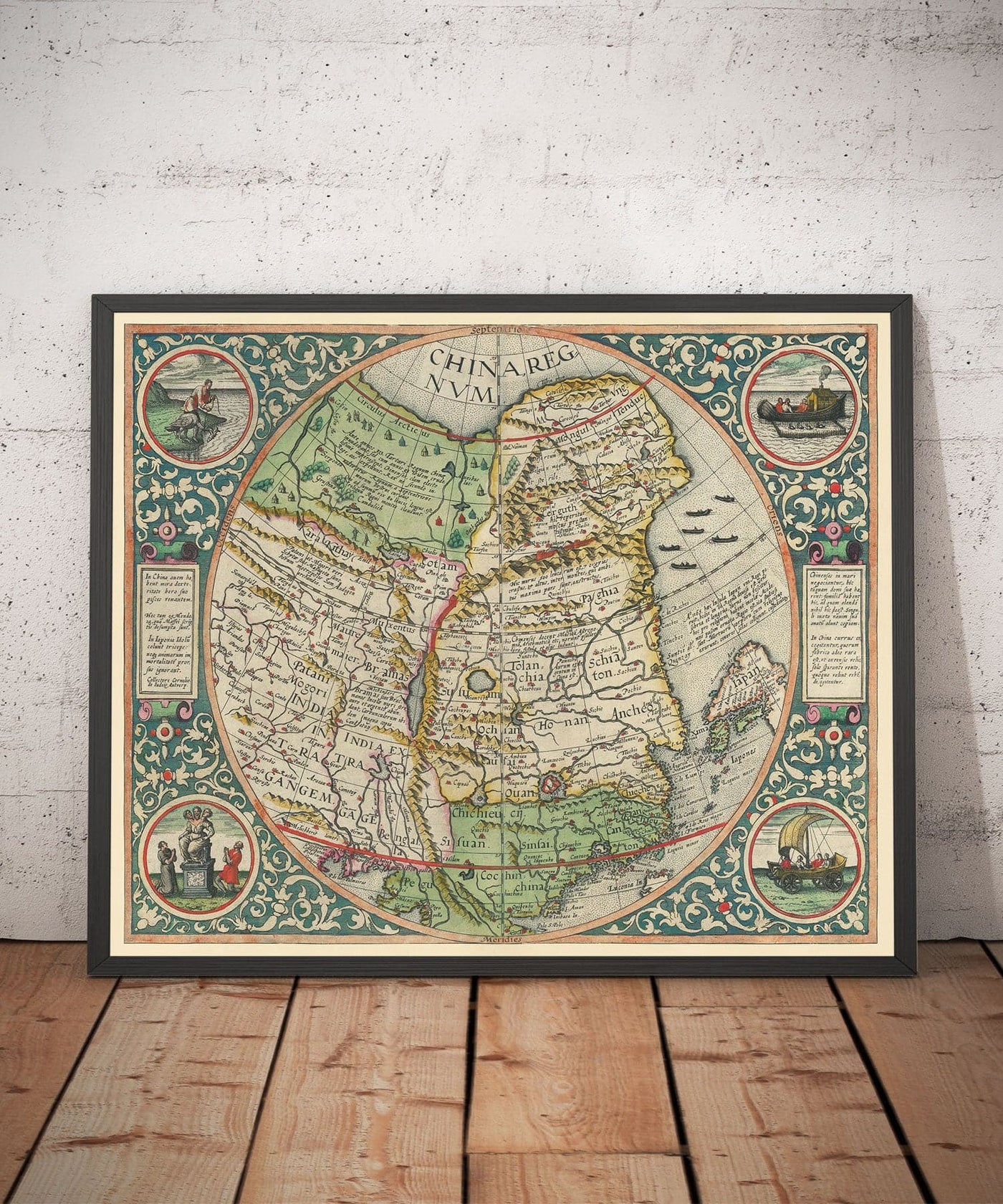 Rare ancienne carte de Chine, 1593 de Cornelis de Jode - Premier tableau européen de la Chine, du Japon et de la Corée