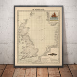 Antiguo mapa del bacalao del Mar del Norte, 1883 por O.T. Olsen - Pesca del bacalao, distribución, desove, etc.