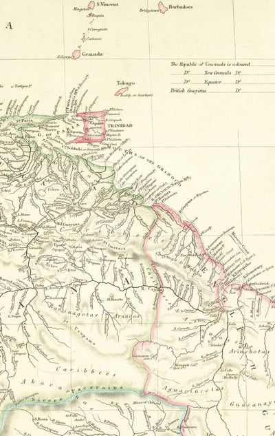 Old Map of Colombia, 1834 by Arrowsmith - Gran Colombia, Venezuela, Ecuador, Peru, Caribbean, Panama