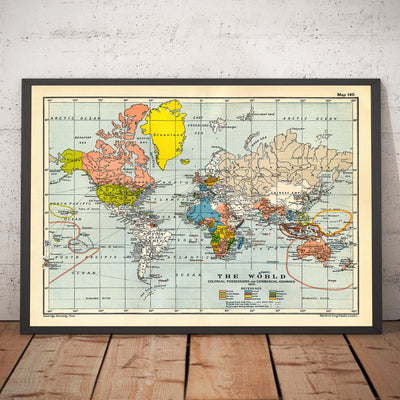 Antiguo Mapa Colonial del Mundo, 1912 por Cambridge Publishing - Imperio Británico, Imperio Francés, Imperio Holandés, Imperio Chino, Imperio Español