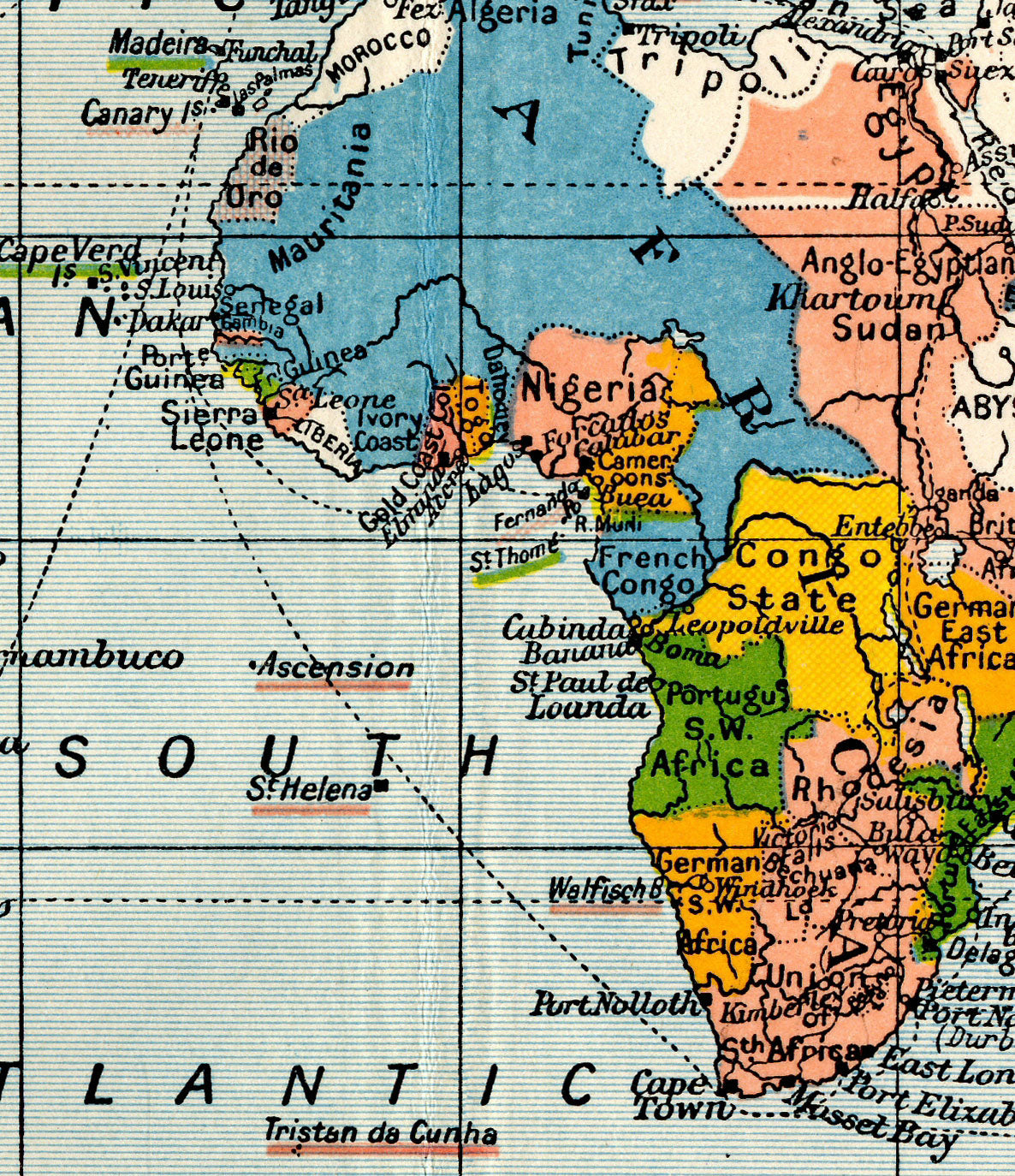 Antiguo Mapa Colonial del Mundo, 1912 por Cambridge Publishing - Imperio Británico, Imperio Francés, Imperio Holandés, Imperio Chino, Imperio Español