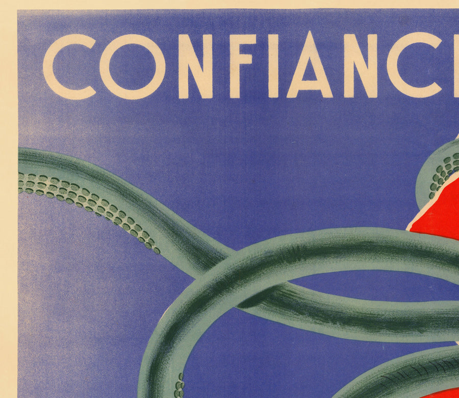 World War 2 Nazi Vichy France Propaganda Poster Map - Winston Churchill as a Tentacled Beast