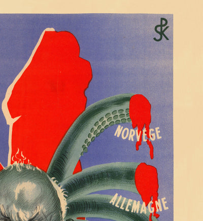 Carte de l'affiche de Propaganda de la Première Guerre mondiale Vichy France - Winston Churchill en tant que bête tentaculée