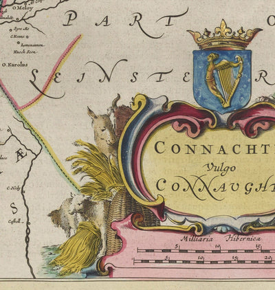 Old Map of Connacht, Ireland in 1665 by Joan Blaeu - Connaught, Galway, Sligo, Mayo, Leitrim, Clare, West Eire