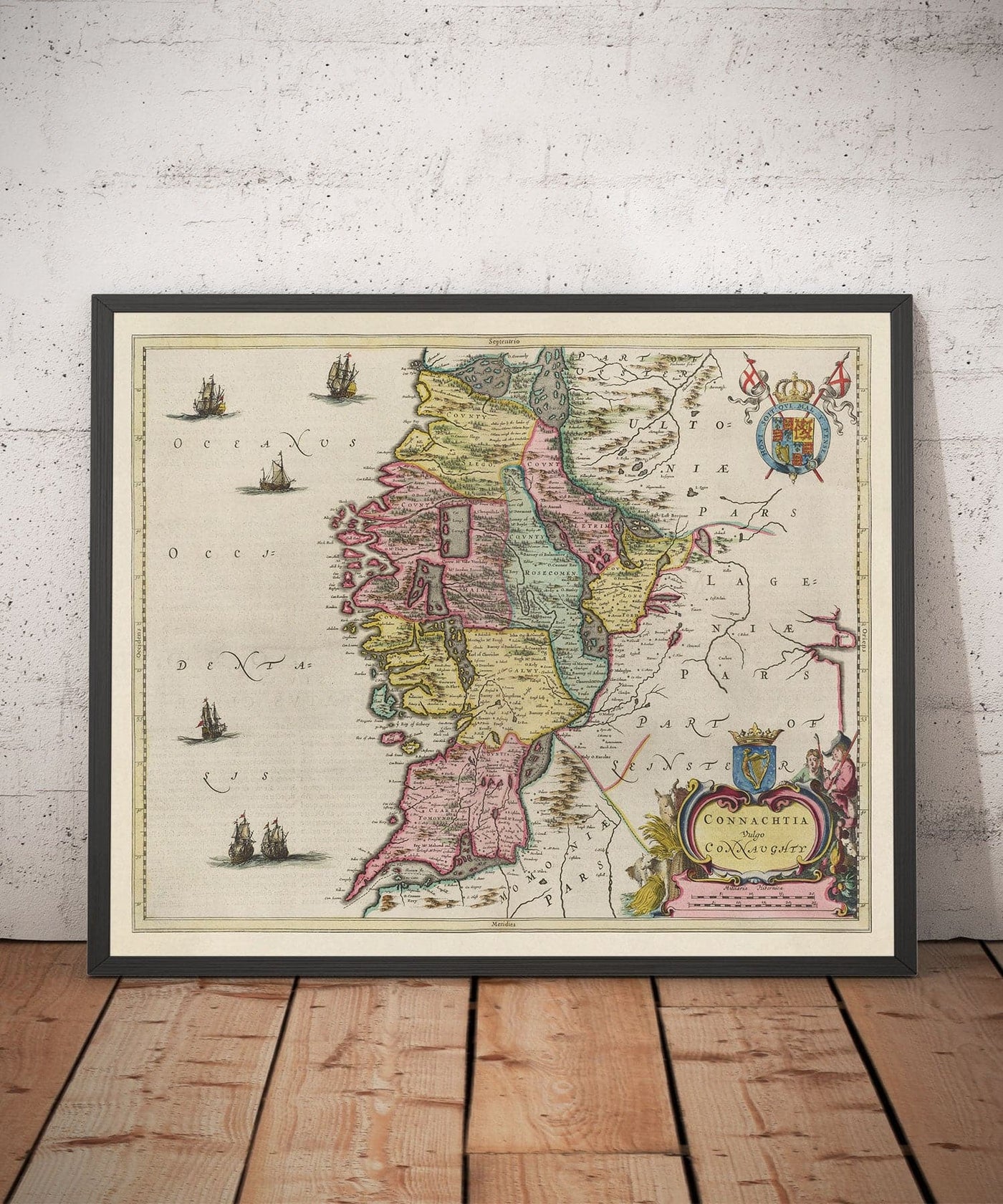 Old Map of Connacht, Ireland in 1665 by Joan Blaeu - Connaught, Galway, Sligo, Mayo, Leitrim, Clare, West Eire