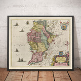 Alte Karte von Connacht, Irland im Jahr 1665 von Joan Blaeu - Connaught, Galway, Sligo, Mayo, Leitrim, Clare, West Eire 