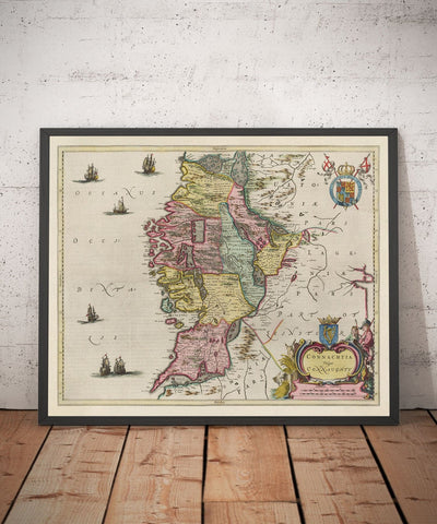 Old Map of Connacht, Ireland in 1665 by Joan Blaeu - Connaught, Galway, Sligo, Mayo, Leitrim, Clare, West Eire