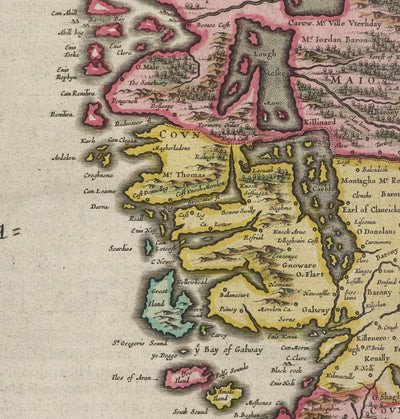 Old Map of Connacht, Ireland in 1665 by Joan Blaeu - Connaught, Galway, Sligo, Mayo, Leitrim, Clare, West Eire