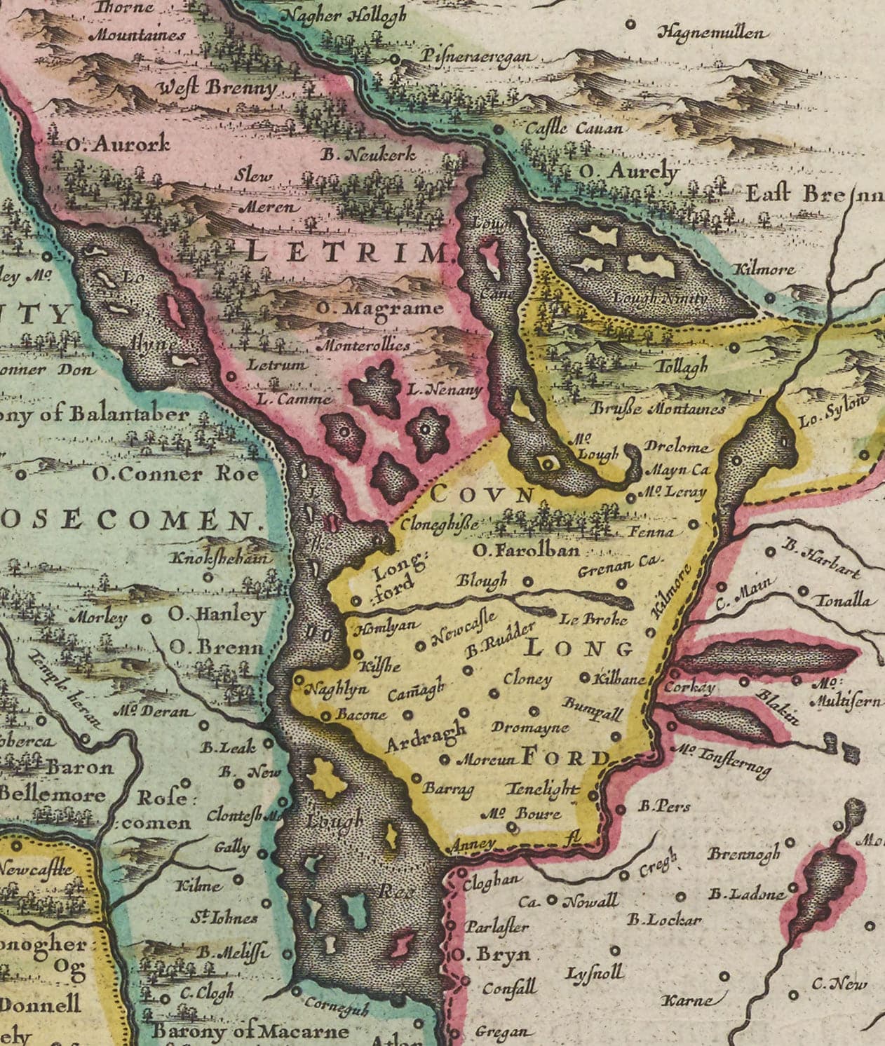 Old Map of Connacht, Ireland in 1665 by Joan Blaeu - Connaught, Galway, Sligo, Mayo, Leitrim, Clare, West Eire