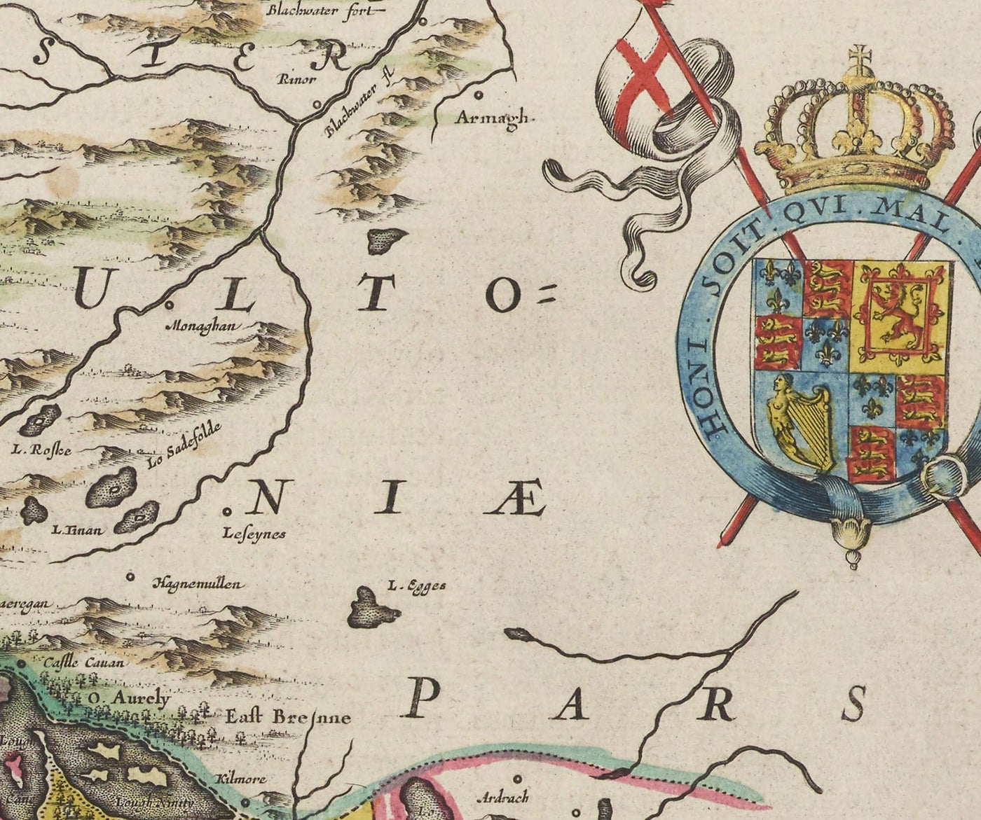 Old Map of Connacht, Ireland in 1665 by Joan Blaeu - Connaught, Galway, Sligo, Mayo, Leitrim, Clare, West Eire