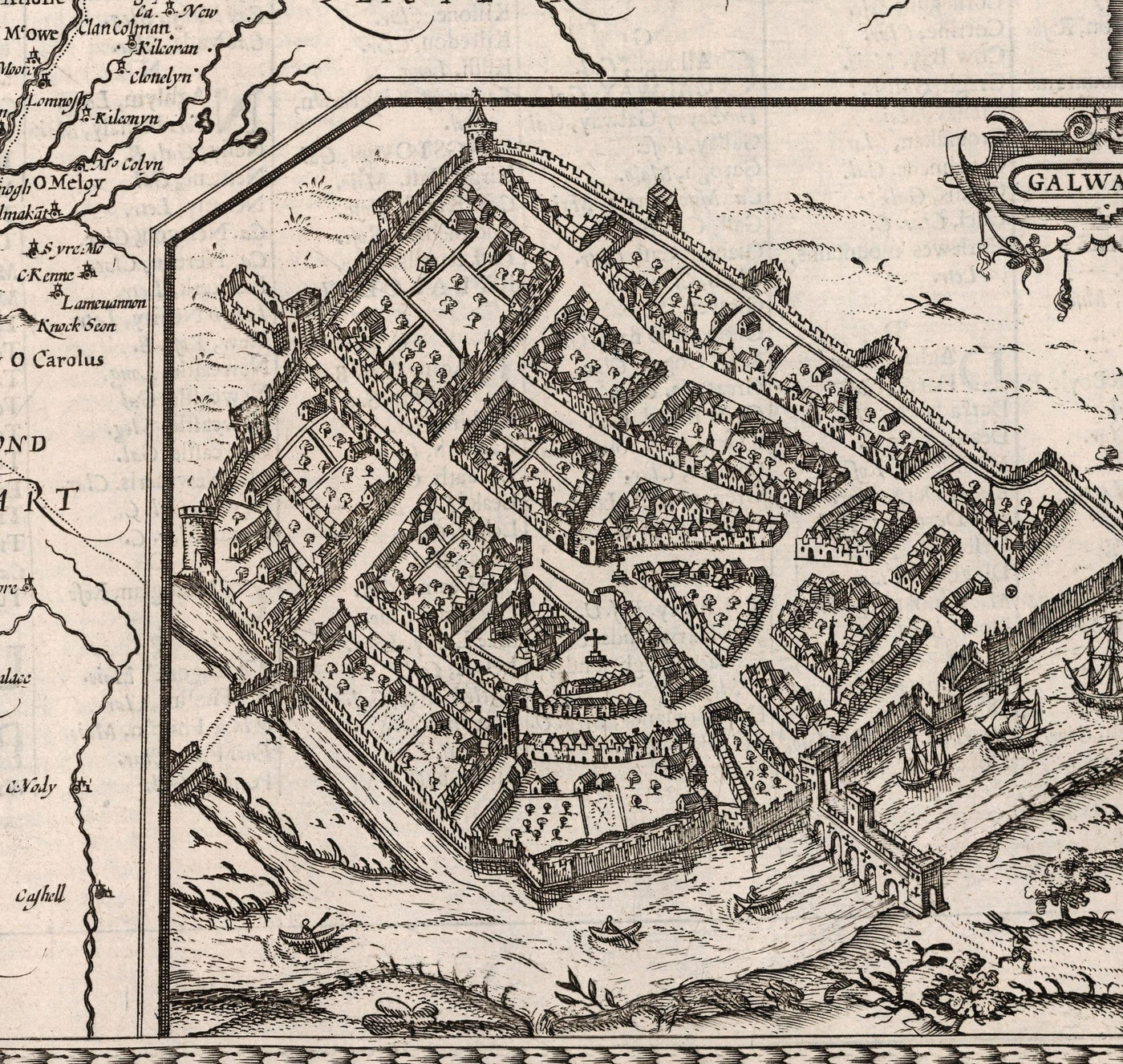 Old Monochrome Map of Connacht, Ireland 1611 by John Speed - Galway, Sligo, Mayo, Leitrim, Clare
