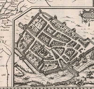 Old Monochrome Map of Connacht, Ireland 1611 by John Speed - Galway, Sligo, Mayo, Leitrim, Clare