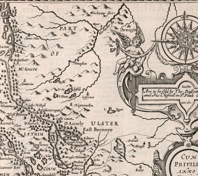 Old Monochrome Map of Connacht, Ireland 1611 by John Speed - Galway, Sligo, Mayo, Leitrim, Clare