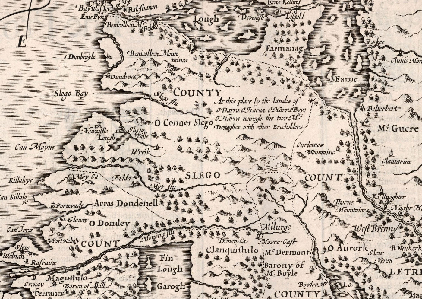 Old Monochrome Map of Connacht, Ireland 1611 by John Speed - Galway, Sligo, Mayo, Leitrim, Clare