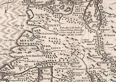 Old Monochrome Map of Connacht, Ireland 1611 by John Speed - Galway, Sligo, Mayo, Leitrim, Clare