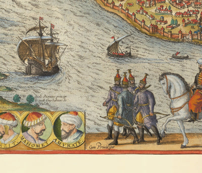 Mapa antiguo de Estambul, Constantinopla en 1572 por Georg Braun - Byzantium, Bosporus, Golden Horn, Topkapi Palace