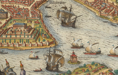 Mapa antiguo de Estambul, Constantinopla en 1572 por Georg Braun - Byzantium, Bosporus, Golden Horn, Topkapi Palace