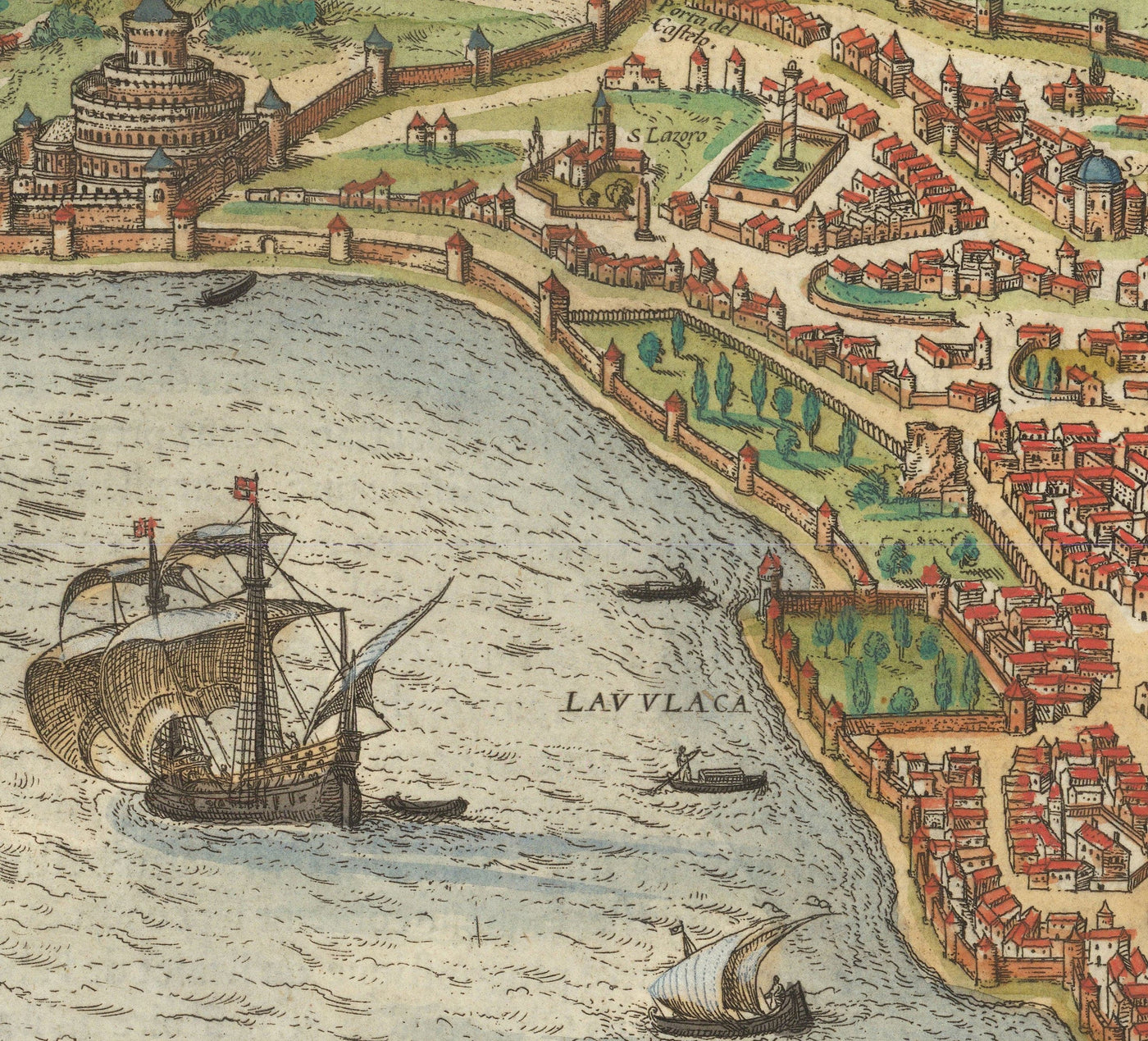 Mapa antiguo de Estambul, Constantinopla en 1572 por Georg Braun - Byzantium, Bosporus, Golden Horn, Topkapi Palace