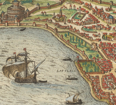 Mapa antiguo de Estambul, Constantinopla en 1572 por Georg Braun - Byzantium, Bosporus, Golden Horn, Topkapi Palace