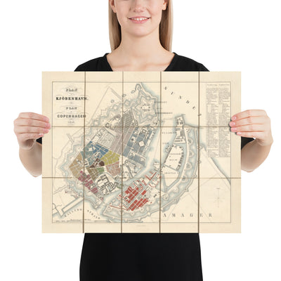 Old Street Map of Copenhagen in 1853 by Millard Fillmore - Borsen, Holmen, Kastellet, Christianshavn, Slotsholmen