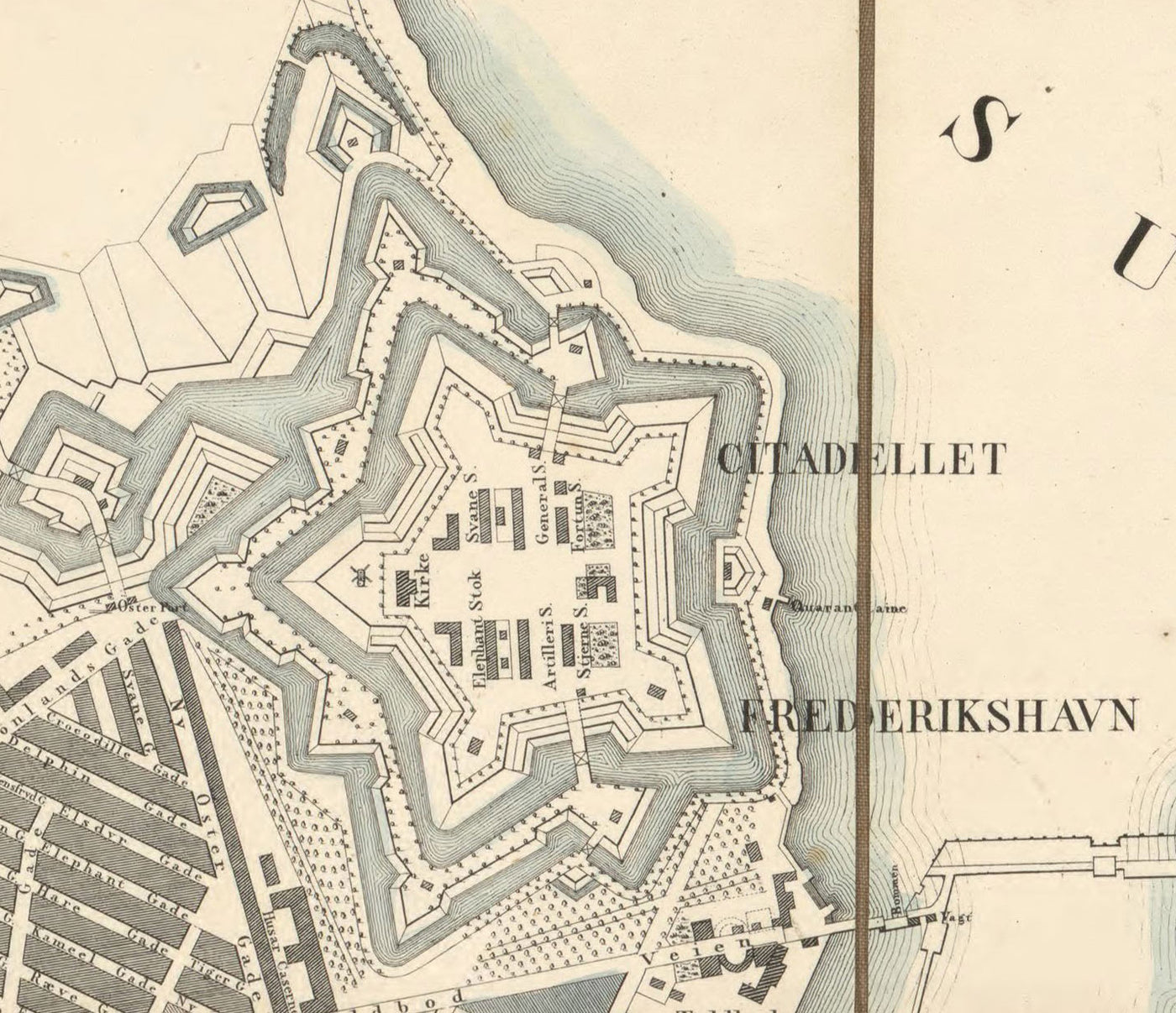 Old Street Map of Copenhagen in 1853 by Millard Fillmore - Borsen, Holmen, Kastellet, Christianshavn, Slotsholmen