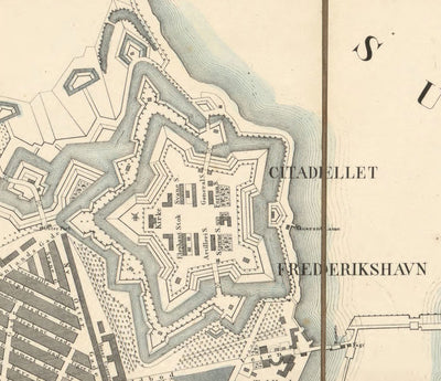 Old Street Map of Copenhagen in 1853 by Millard Fillmore - Borsen, Holmen, Kastellet, Christianshavn, Slotsholmen
