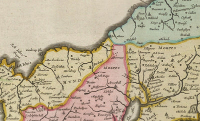 Old Map of Cornwall in 1665 by Joan Blaeu - Penzance, St Ives, Falmouth, Lands End, Padstow, Redruth, West Country
