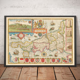 Ancienne carte de Cornwall, 1611 par John Speed ​​- Falmouth, Redruth, St Austell, Truro, Penzance