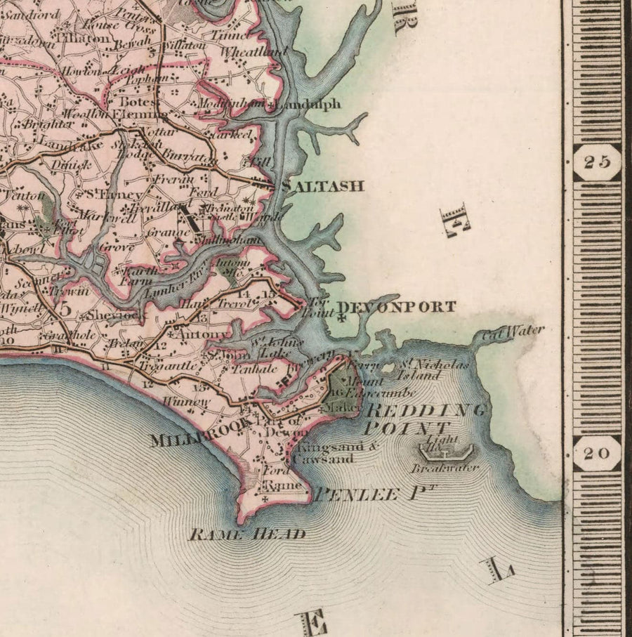 Mappa antica della Cornovaglia e delle Scilly, 1829 di Greenwood & Co. - Penzance, St Ives, Plymouth, Lands End, Padstow 