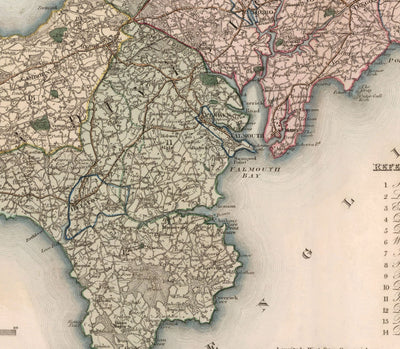 Alte Karte von Cornwall und Scilly, 1829 von Greenwood & Co. - Penzance, St Ives, Plymouth, Lands End, Padstow 