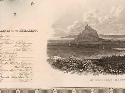 Alte Karte von Cornwall und Scilly, 1829 von Greenwood & Co. - Penzance, St Ives, Plymouth, Lands End, Padstow 