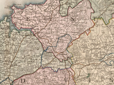 Alte Karte von Cornwall und Scilly, 1829 von Greenwood & Co. - Penzance, St Ives, Plymouth, Lands End, Padstow 