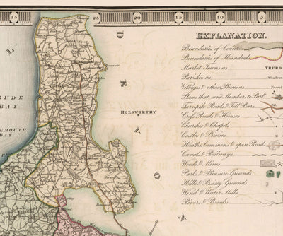 Alte Karte von Cornwall und Scilly, 1829 von Greenwood & Co. - Penzance, St Ives, Plymouth, Lands End, Padstow 