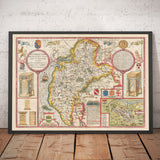 Antica mappa della Cumbria, 1611 di John Speed - Cumberland, Carlisle, Keswick, Lago di District, Windermere 