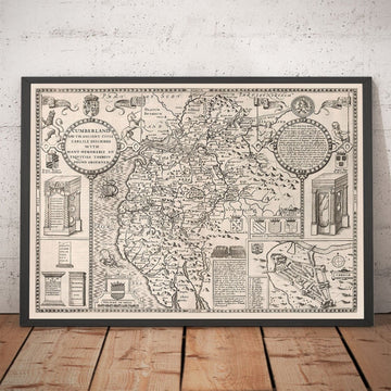 Mappa Antica della Cumbria, 1611 di John Speed - Cumberland, Carlisle, Keswick, Lago di District, Windermere, Pitti e il Muro di Adriano 