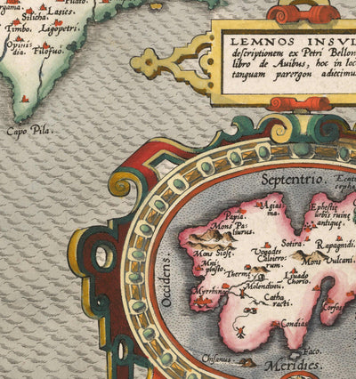 Seltene alte Karte von Zypern von Abraham Ortelius, 1573 - Nikosia, Kyrenia, Famagusta, Limassol, Pafos 