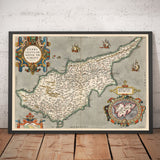 Mapa antiguo raro de Chipre por Abraham Ortelius, 1573 - Nicosia, Kyrenia, Famagusta, Limassol, PAFOS