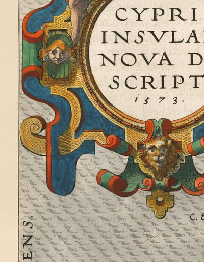 Seltene alte Karte von Zypern von Abraham Ortelius, 1573 - Nikosia, Kyrenia, Famagusta, Limassol, Pafos 