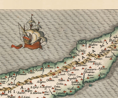Seltene alte Karte von Zypern von Abraham Ortelius, 1573 - Nikosia, Kyrenia, Famagusta, Limassol, Pafos 