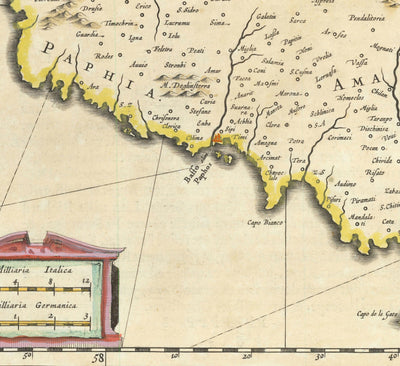 Mapa antiguo de Chipre por Willem Blaeu, 1640 - Nicosia, Kyrenia, Famagusta, Limassol, Pafos, Larnaca