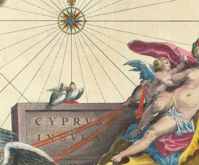 Mapa antiguo de Chipre por Willem Blaeu, 1640 - Nicosia, Kyrenia, Famagusta, Limassol, Pafos, Larnaca
